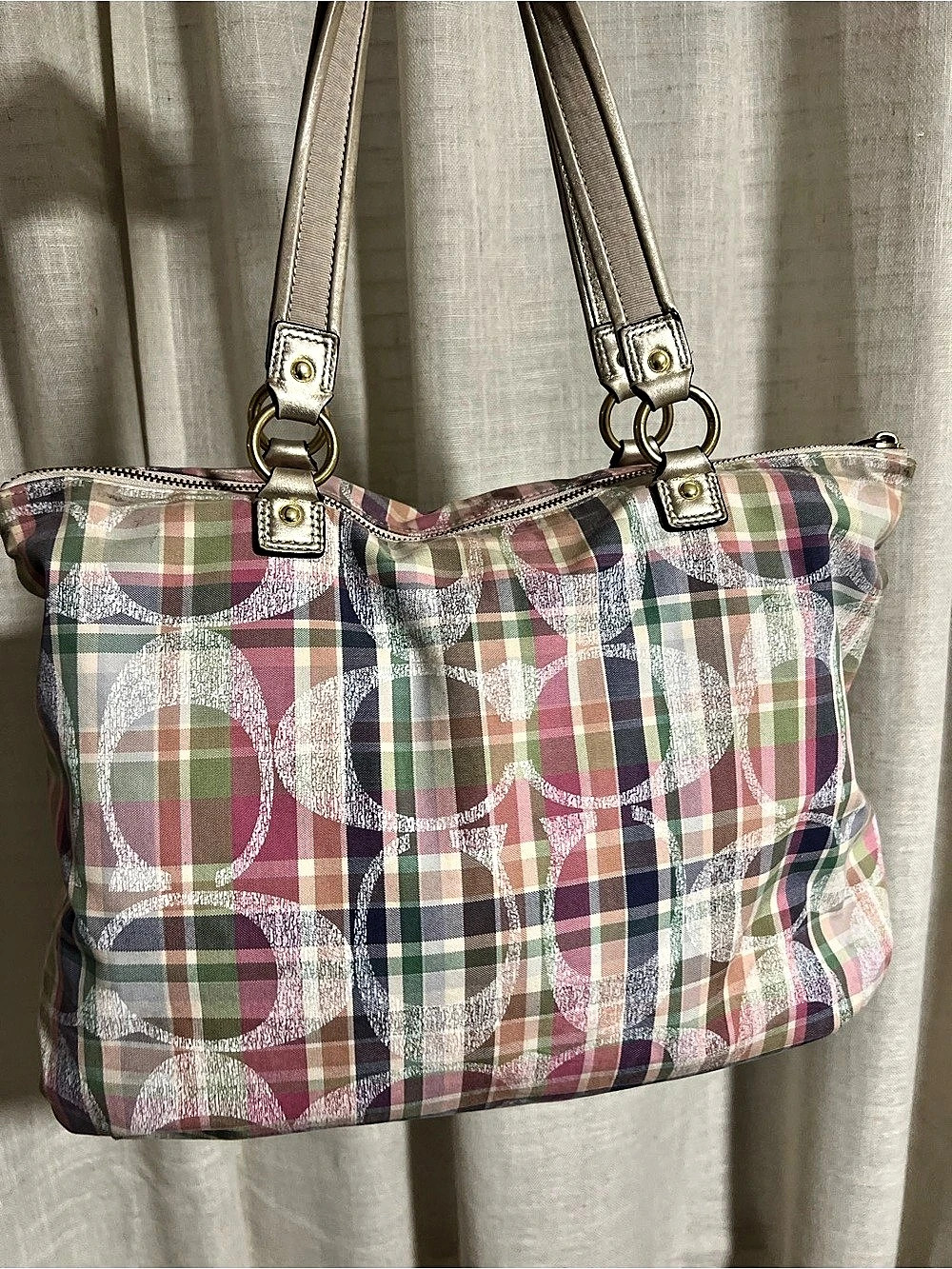 🌈 VINTAGE COACH POPPY MADRAS PLAID TOTE 🌈 - Picture 2 of 5